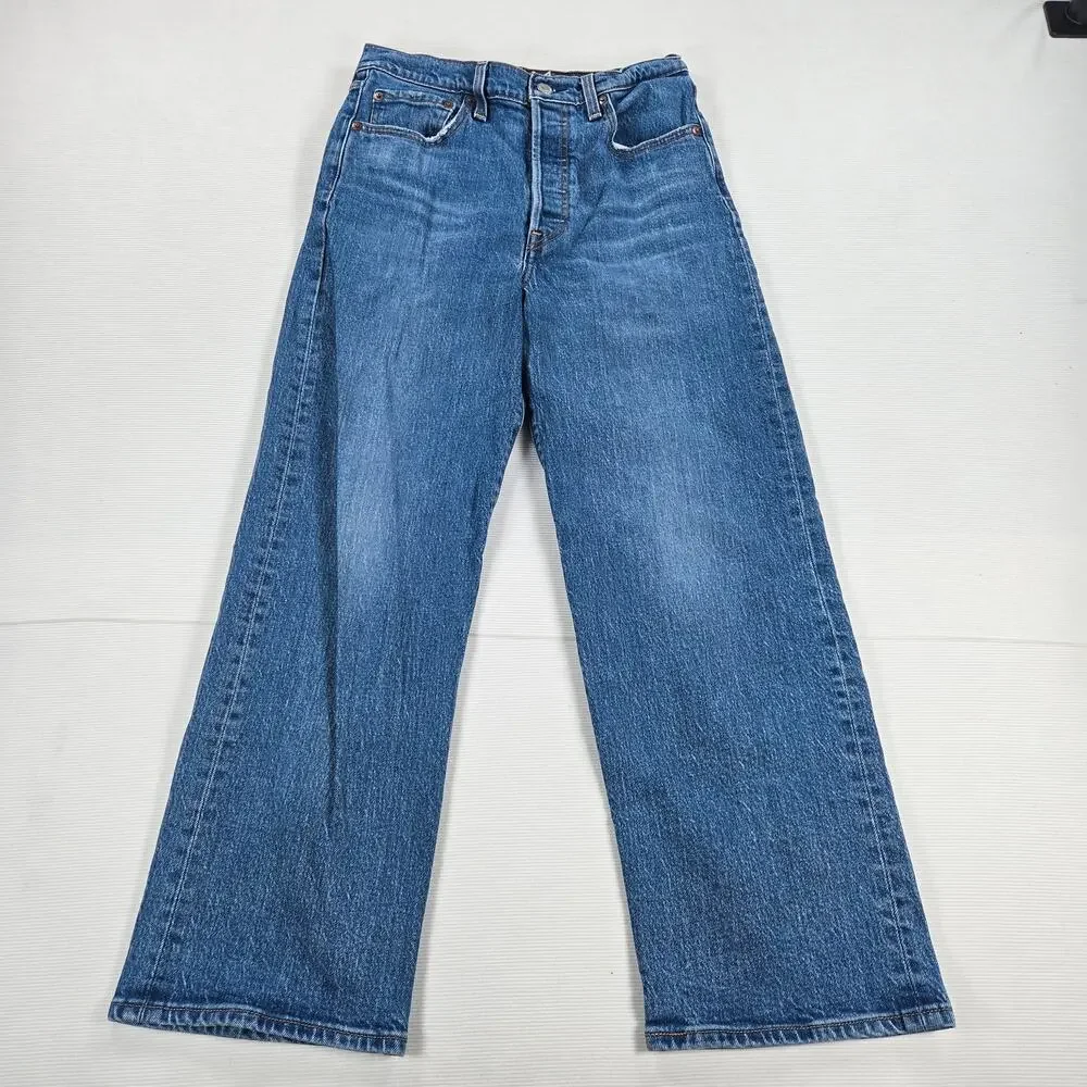 Levi's High Rise Button Fly Ribcage Straight Denim Blue Jeans Women's‎ Size 28